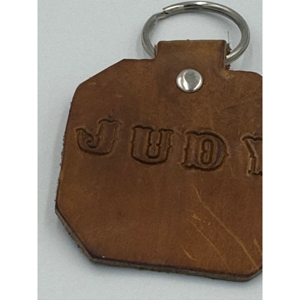 Vintage Personalized Leather Keychain Judy Name Fob Brown Western Style Embossed - Picture 4 of 6